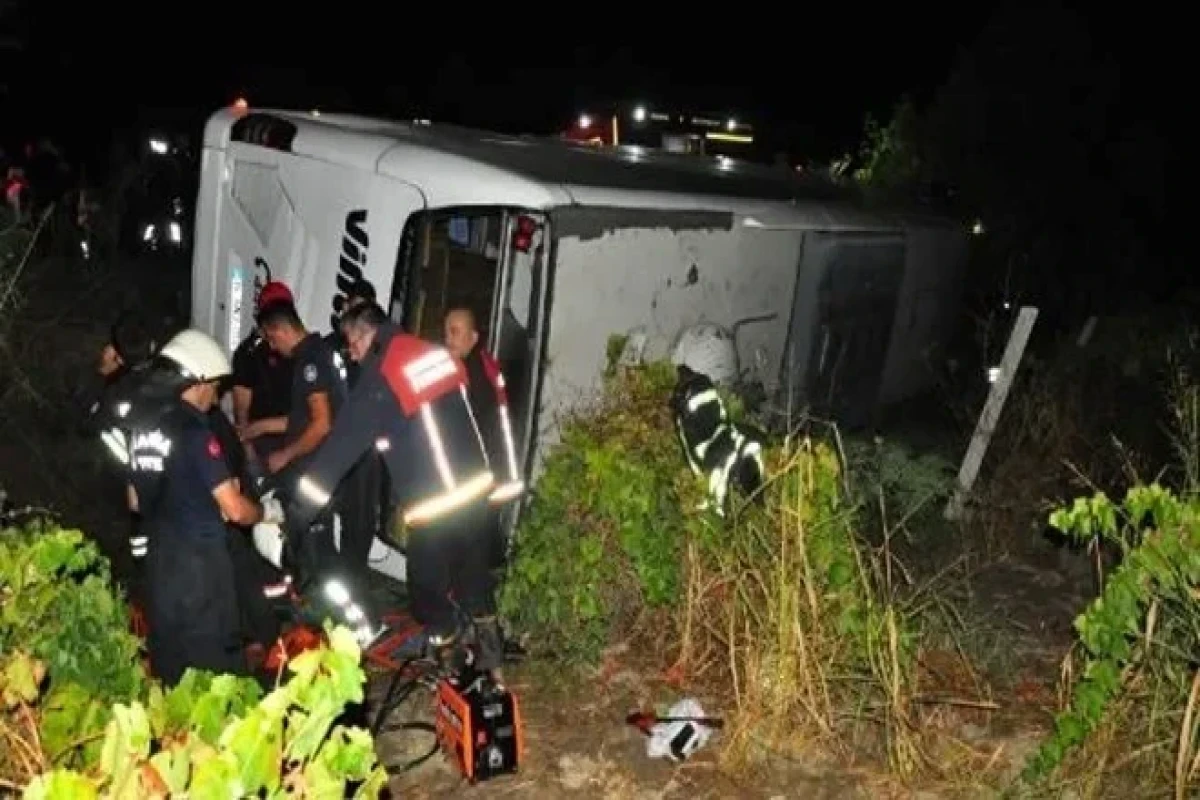 В Турции пассажирский автобус перевернулся и упал на виноградник, пострадали 15 человек