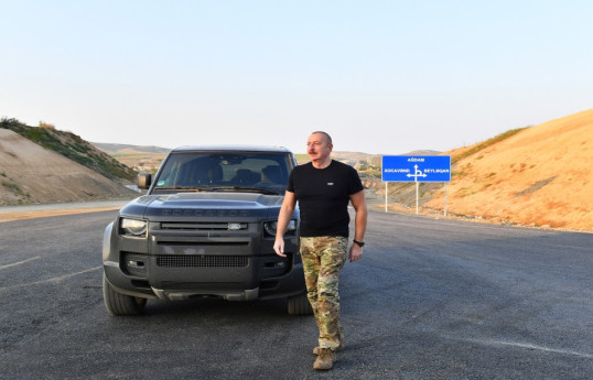 İlham Əliyev Ağdam-Füzuli avtomobil yolunun tikintisi ilə tanış olub - YENİLƏNİB 