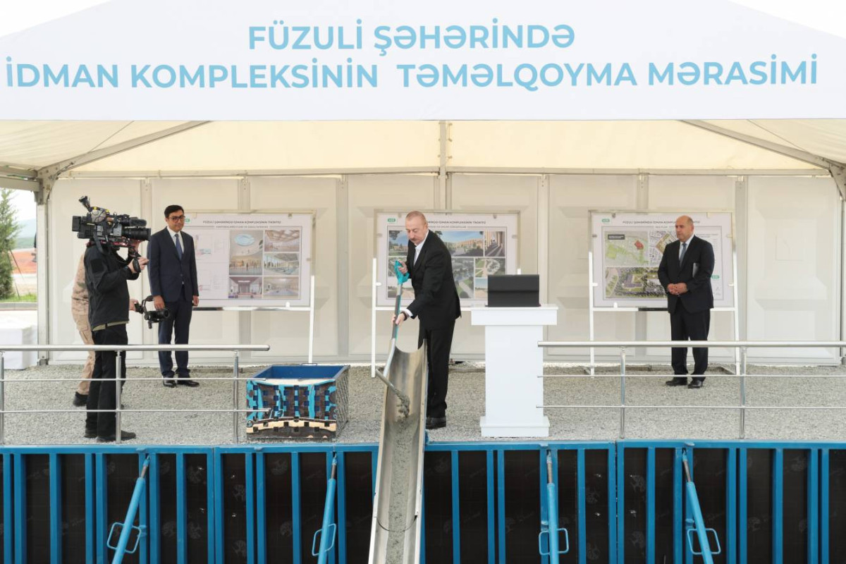Prezident İlham Əliyev Füzuli şəhərində idman kompleksinin təməlini qoyub - YENİLƏNİB 