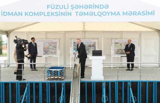 Prezident İlham Əliyev Füzuli şəhərində idman kompleksinin təməlini qoyub - YENİLƏNİB 