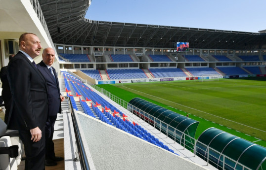 Dövlət başçısı Sumqayıt şəhər stadionunda yaradılan şəraitlə tanış olub - YENİLƏNİB 