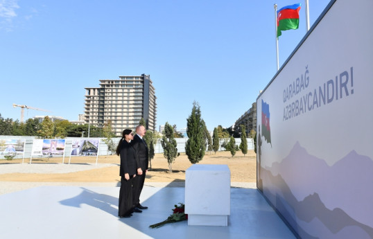 Prezident və birinci xanım Bakıda inşası davam etdirilən Zəfər parkında olublar - YENİLƏNİB 