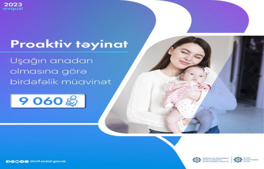 Ötən ay 9 060 nəfərə uşağın anadan olmasına görə birdəfəlik müavinət ödənilib