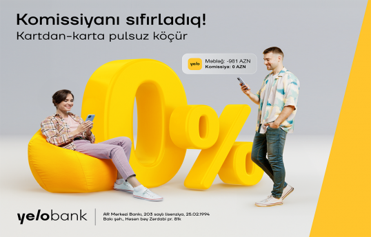 Yelo kartları ilə ölkədaxili bütün kartlara pulsuz köçürmələr