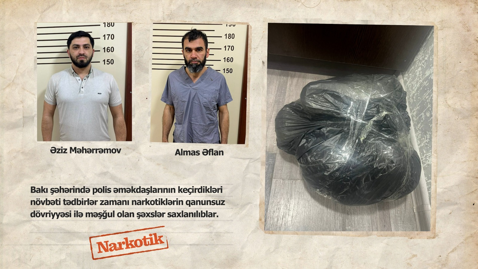 Bakıda saxlanılan 3 narkokuryerdə 18 kq narkotik aşkarlanıb