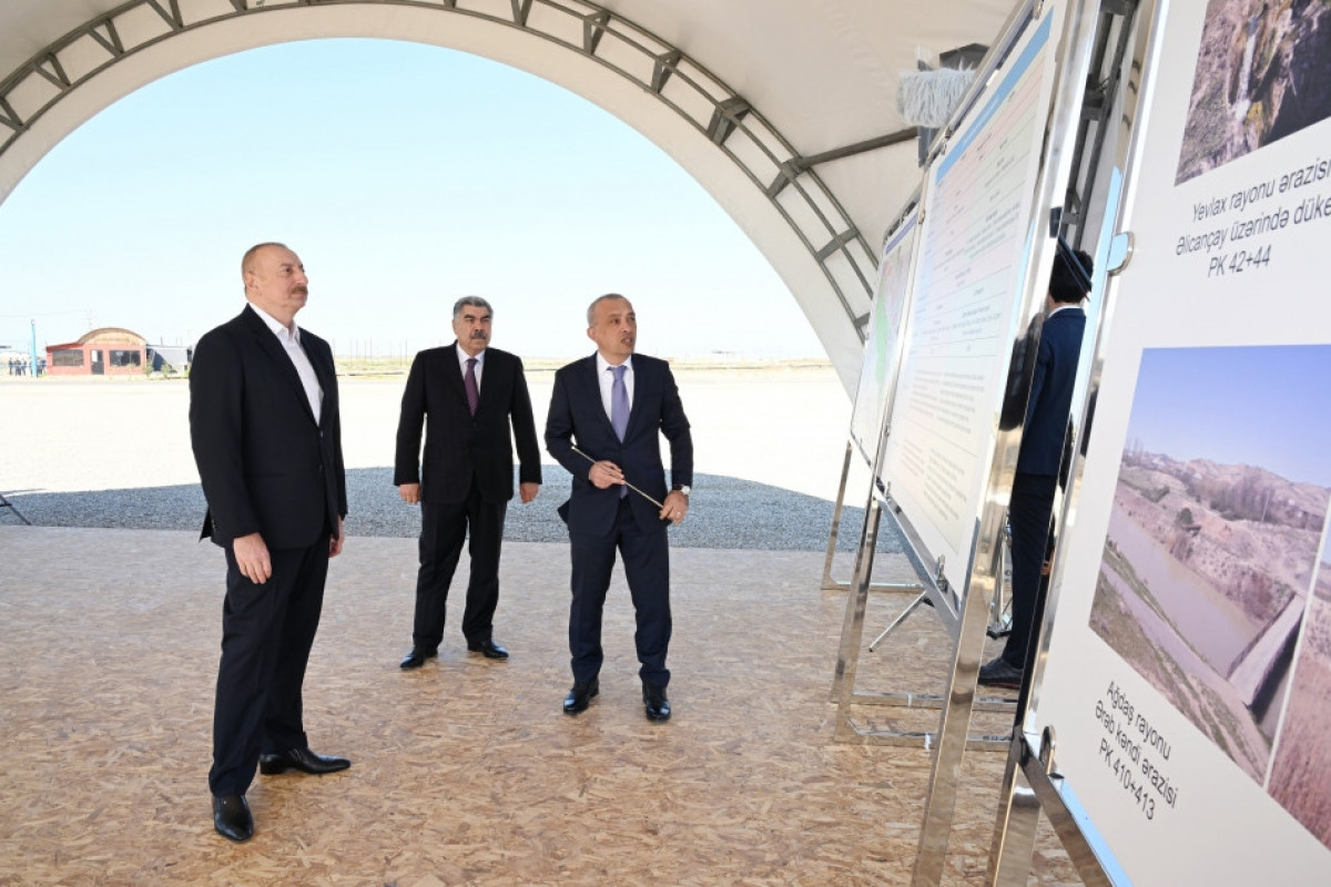 Prezident Şirvan suvarma kanalının təməlini qoyub, çıxış edib - FOTO  - YENİLƏNİB 