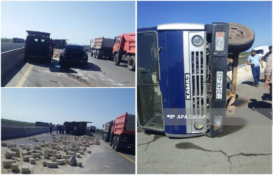 Ucarda yük maşını mikroavtobus və avtomobillə toqquşub, xəsarət alanlar var - FOTO 