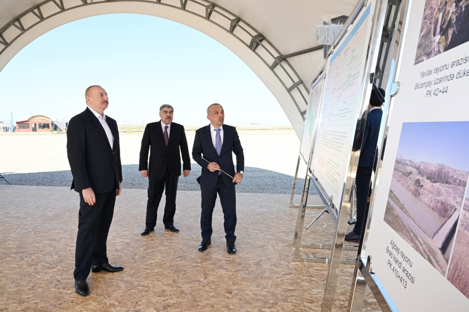 Prezident Şirvan suvarma kanalının təməlini qoyub, çıxış edib - FOTO 