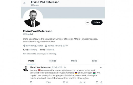 Norveç Azərbaycan və Ermənistan arasında sərhədin müəyyən hissəsində delimitasiya razılaşmasını alqışlayıb