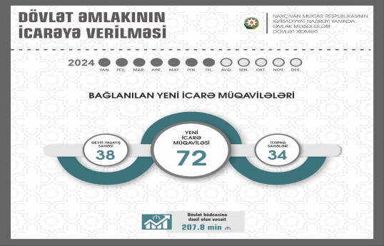 Naxçıvanda daşınmaz dövlət əmlakının icarəsindən büdcə daxilolmaları 48% artıb