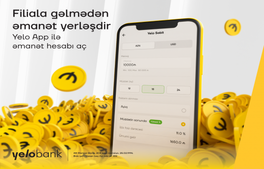 Yelo Bank-dan gözlənilən yenilik: onlayn əmanət