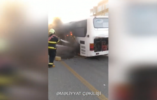 Qaradağda sərnişin avtobusunda yanğın olub  - VİDEO 