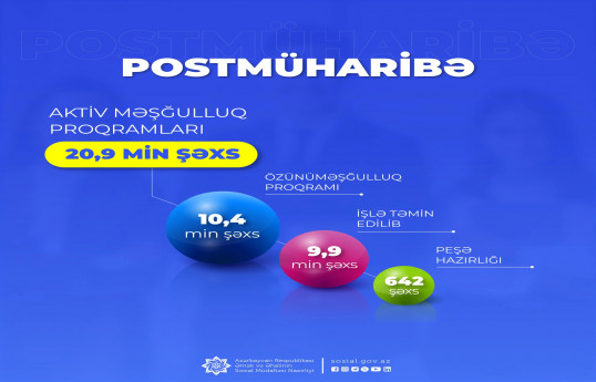 Postmüharibə dövründə 20,9 min şəxs aktiv məşğulluq proqramlarına cəlb edilib