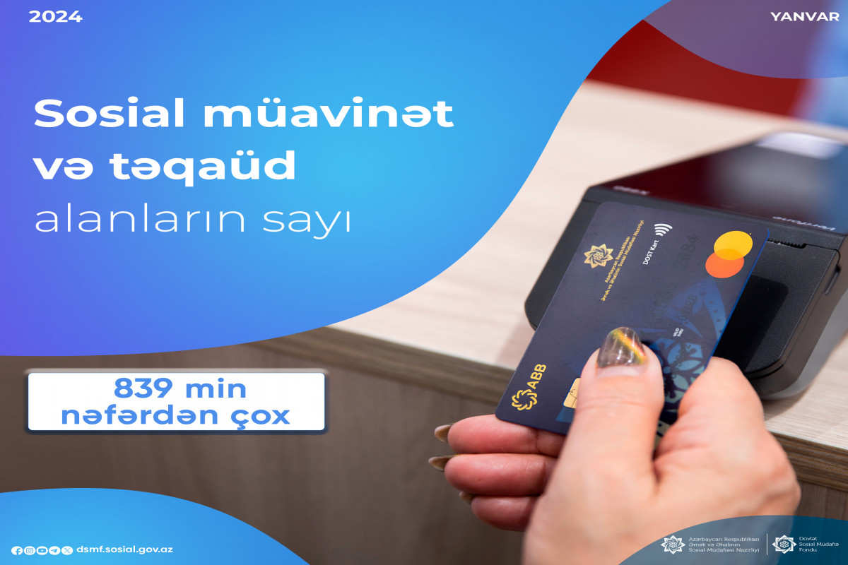 Aylıq sosial müavinət və təqaüd alanların sayı 839 min nəfərdən çoxdur