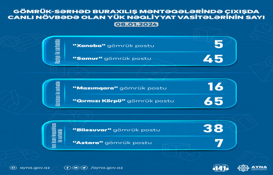 AYNA: Gömrük-sərhəd məntəqələrində 176 yük maşını gözləyir