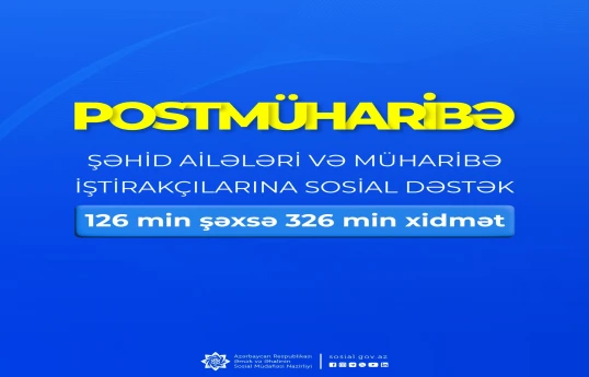 Postmüharibə dövründə şəhid ailələri üzvləri və müharibə iştirakçılarına göstərilən xidmətin sayı açıqlanıb