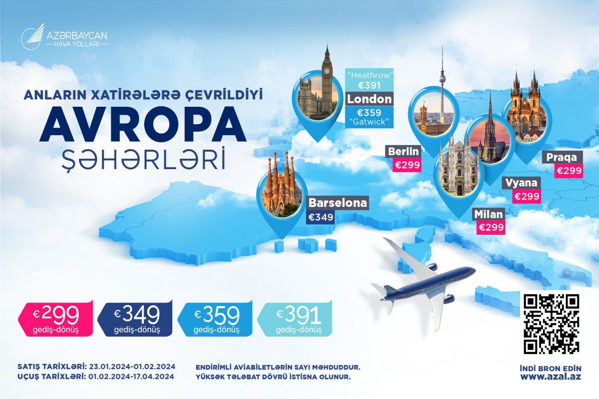 AZAL Avropanın altı şəhəri üzrə aviabiletlərə endirim edib