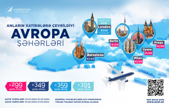 AZAL Avropanın altı şəhəri üzrə aviabiletlərə endirim edib