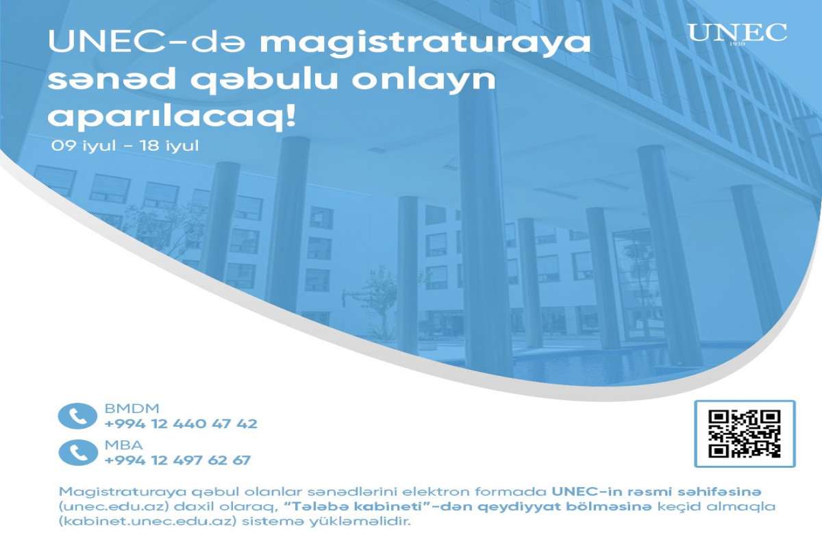 UNEC-də magistraturaya sənəd qəbulu onlayn aparılacaq