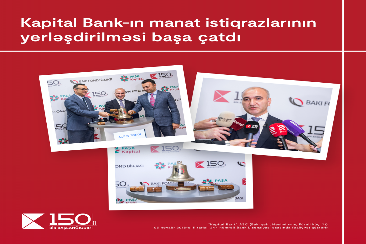 Kapital Bank istiqrazlarının abunə yazılışı ilə yerləşdirilməsi yekunlaşıb