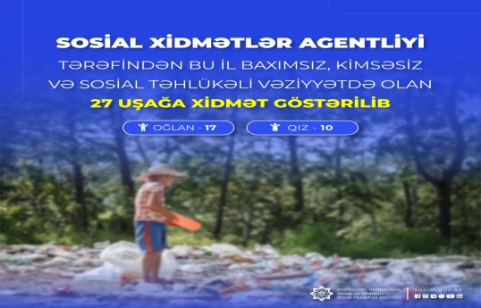 Bu il sosial təhlükəli vəziyyətdə olan 27 uşağa xidmət göstərilib