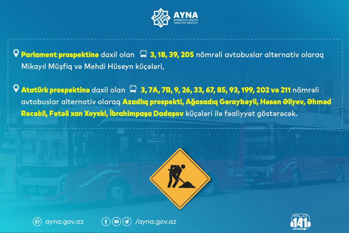 Parlament və Atatürk prospektlərində avtobusların hərəkəti məhdudlaşdırılır