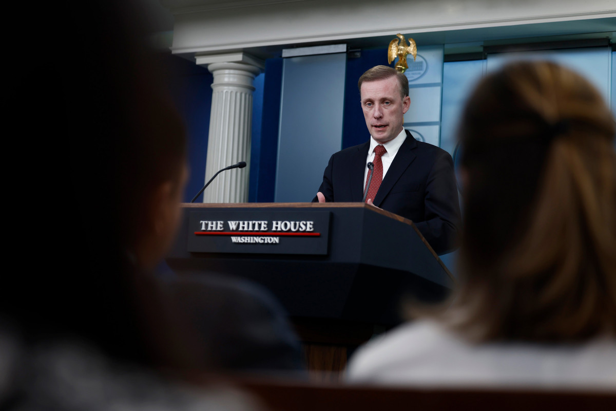Jake Sullivan speaks during a news briefing at the White House in Washington, DC on March 18