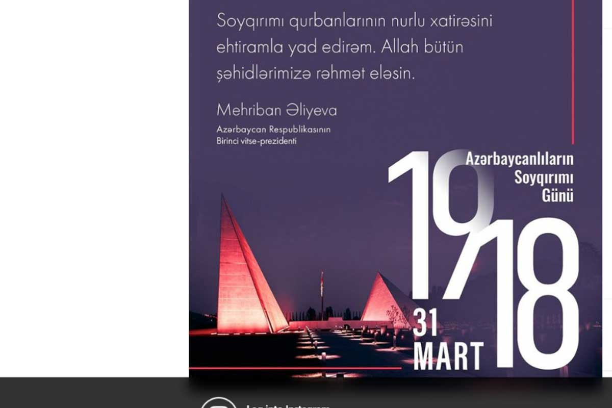 Birinci vitse-prezident Azərbaycanlıların Soyqırımı Günü ilə bağlı paylaşım edib