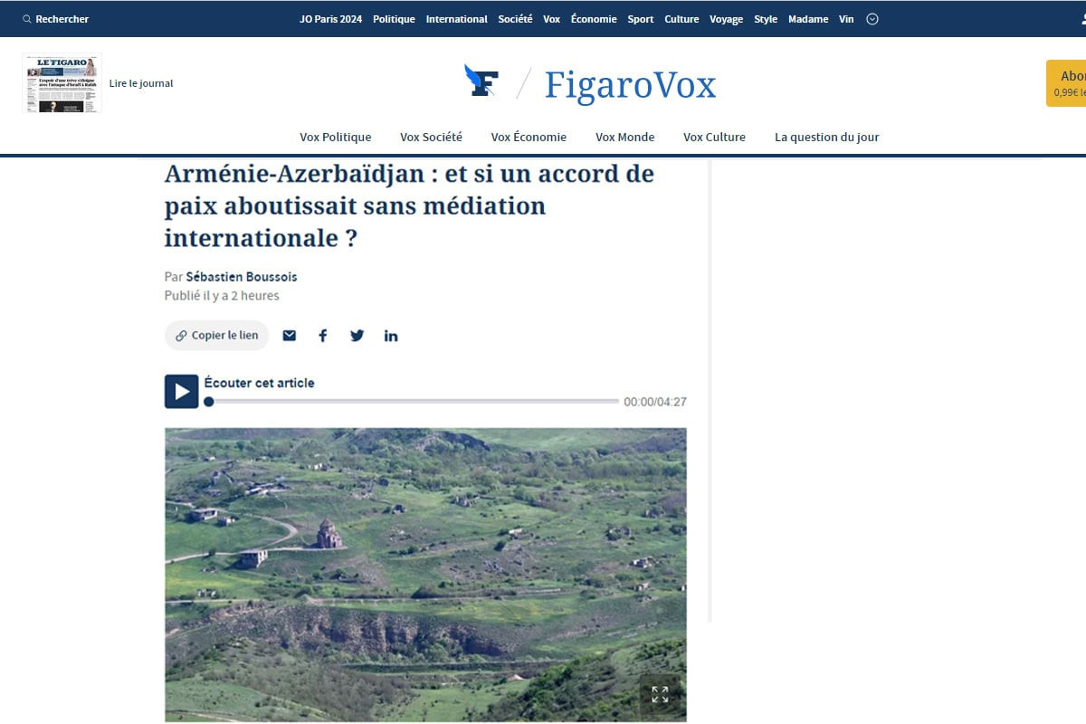 Le Figaro: Армения и Азербайджан могут доказать, что международное посредничество в установлении мира устарело