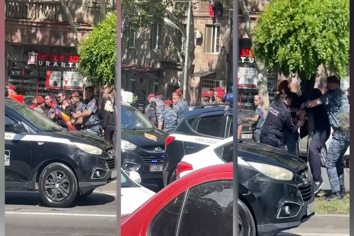 Ermənistan polisi İrəvanda yolu bağlayan etirazçıları saxlayıb - VİDEO
