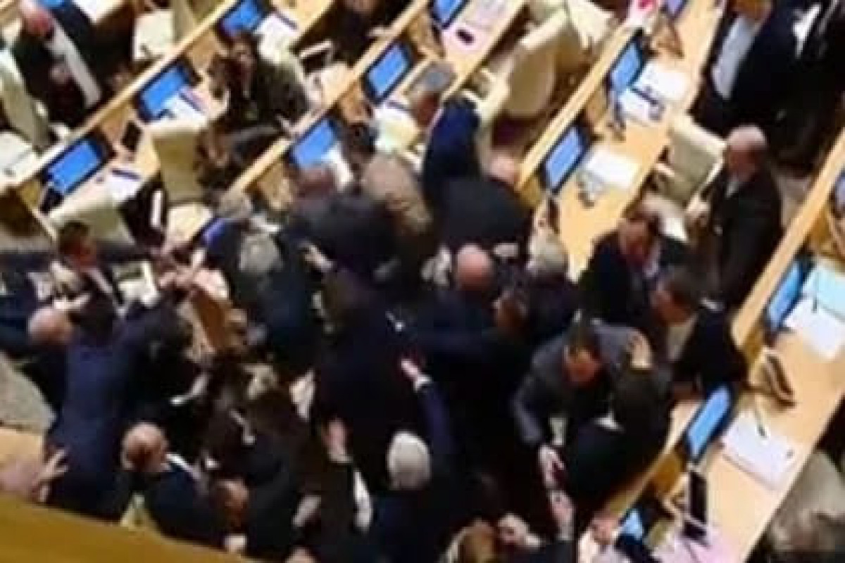 Gürcüstan parlamentində deputatlar arasında dava düşüb - VİDEO