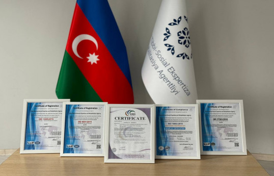 ƏƏSMN-in Dövlət Tibbi-Sosial Ekspertiza və Reabilitasiya Agentliyi beynəlxalq ISO sertifikatlarına layiq görülüb