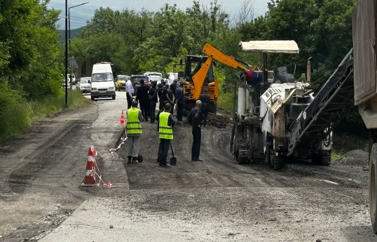Ağsuda yolda çökmə ilə bağlı tədbirlər görülür - FOTO 