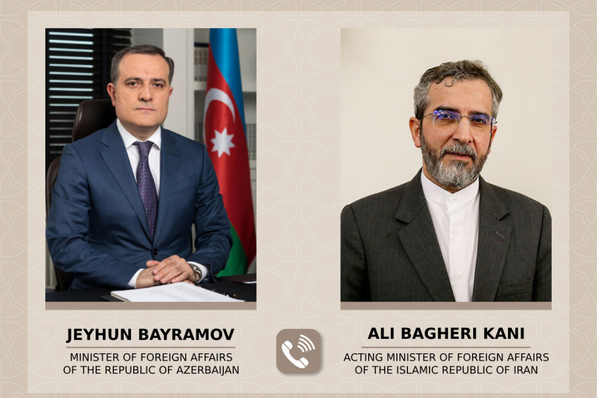 Minister of Foreign Affairs of Azerbaijan Jeyhun Bayramov and acting Minister of Foreign Affairs of Iran Ali Bagheri Kani