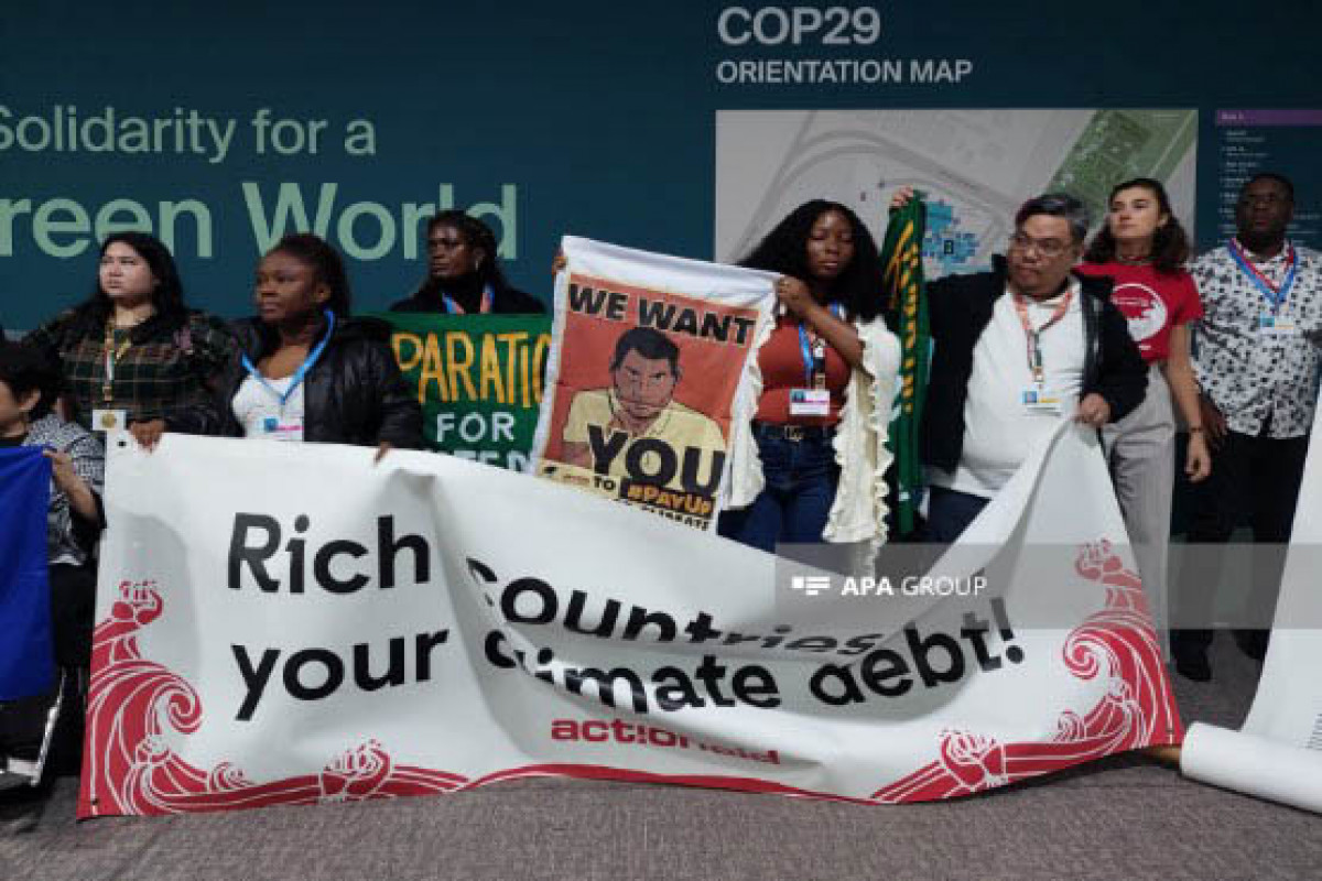 COP29-də aktivistlər iqlim maliyyəsinin ədalətli formalaşdırılması tələbi ilə aksiya keçirib  - FOTO 