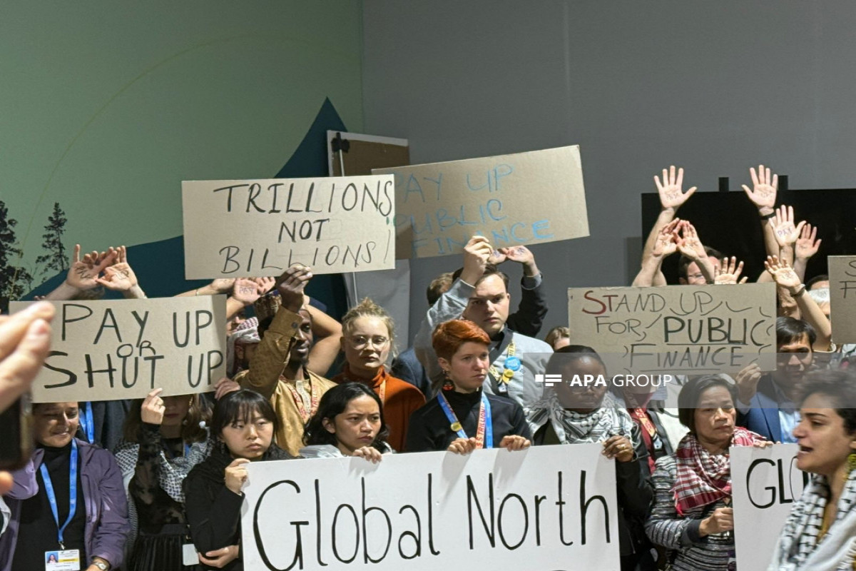 COP29 çərçivəsində bir sıra ölkəni təmsil edən ekoloji fəallar iqlim maliyyəsinin artırılması tələbi ilə aksiya keçirib - FOTO - VİDEO 