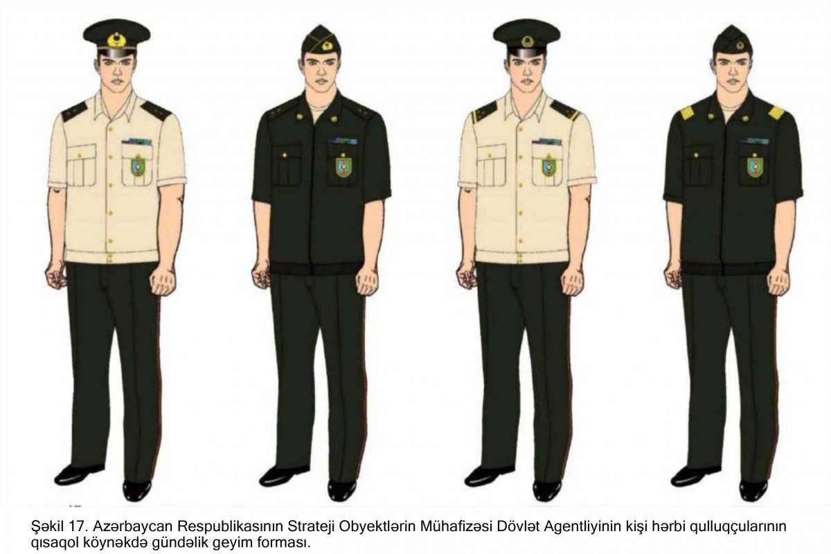 Strateji Obyektlərin Mühafizəsi Dövlət Agentliyinin hərbi qulluqçularının hərbi geyim forması və fərqləndirmə nişanlarının təsvirləri təsdiqlənib - FOTO 