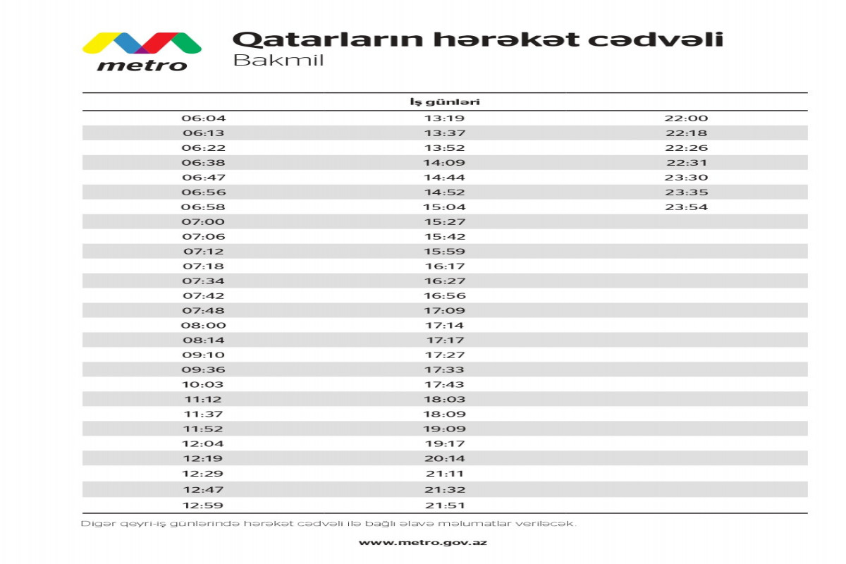 Metronun “Bakmil” stansiyasında qatarların hərəkət cədvəli dəyişdirilir