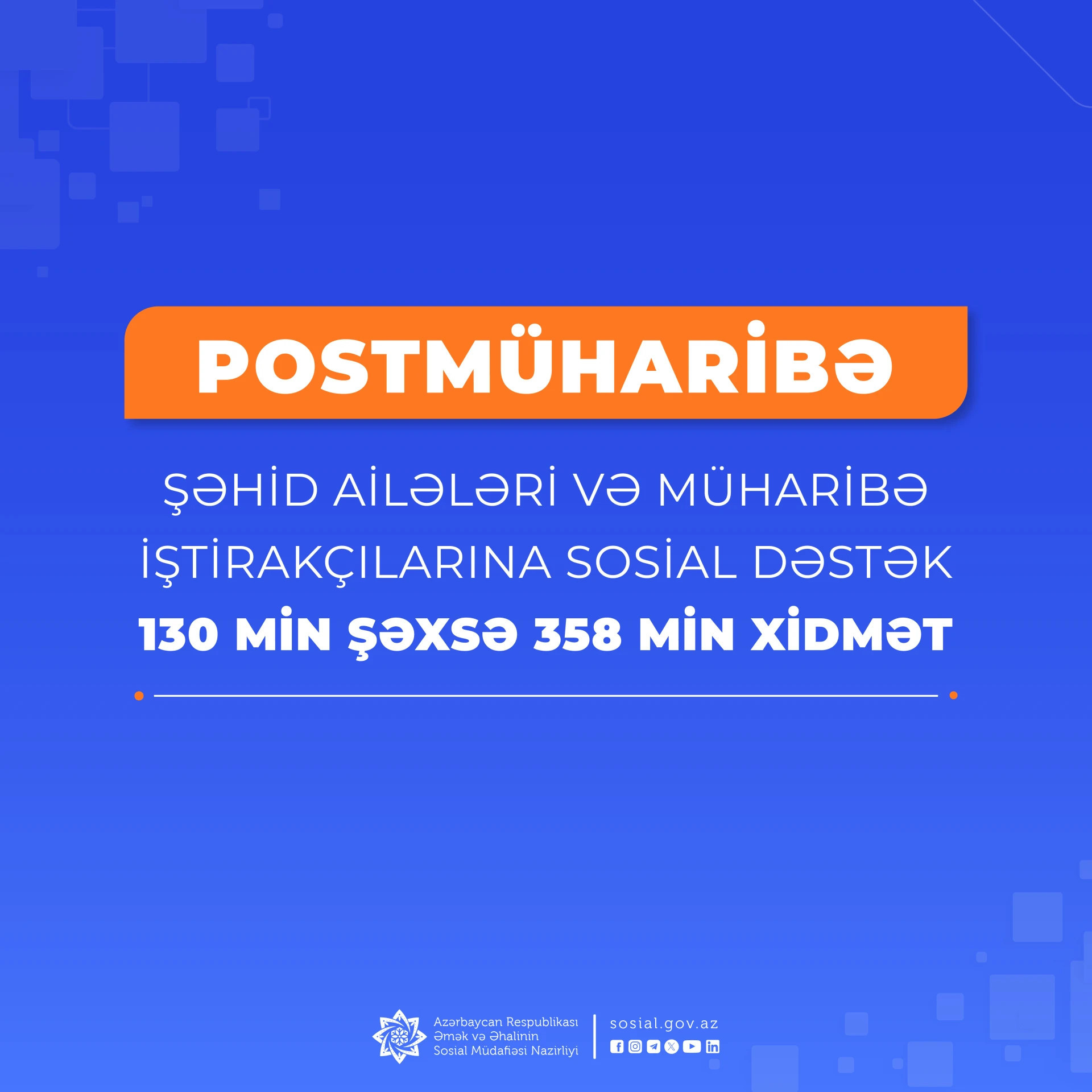 Postmüharibə dövründə şəhid ailə üzvləri və müharibə iştirakçılarına göstərilən xidmətin həcmi açıqlanıb