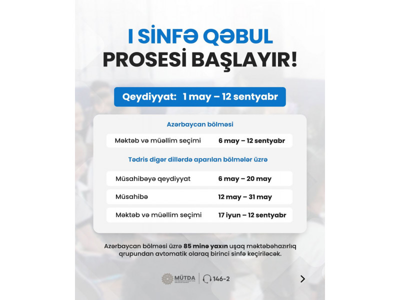 Uşaqların I sinfə qəbulu başlayır