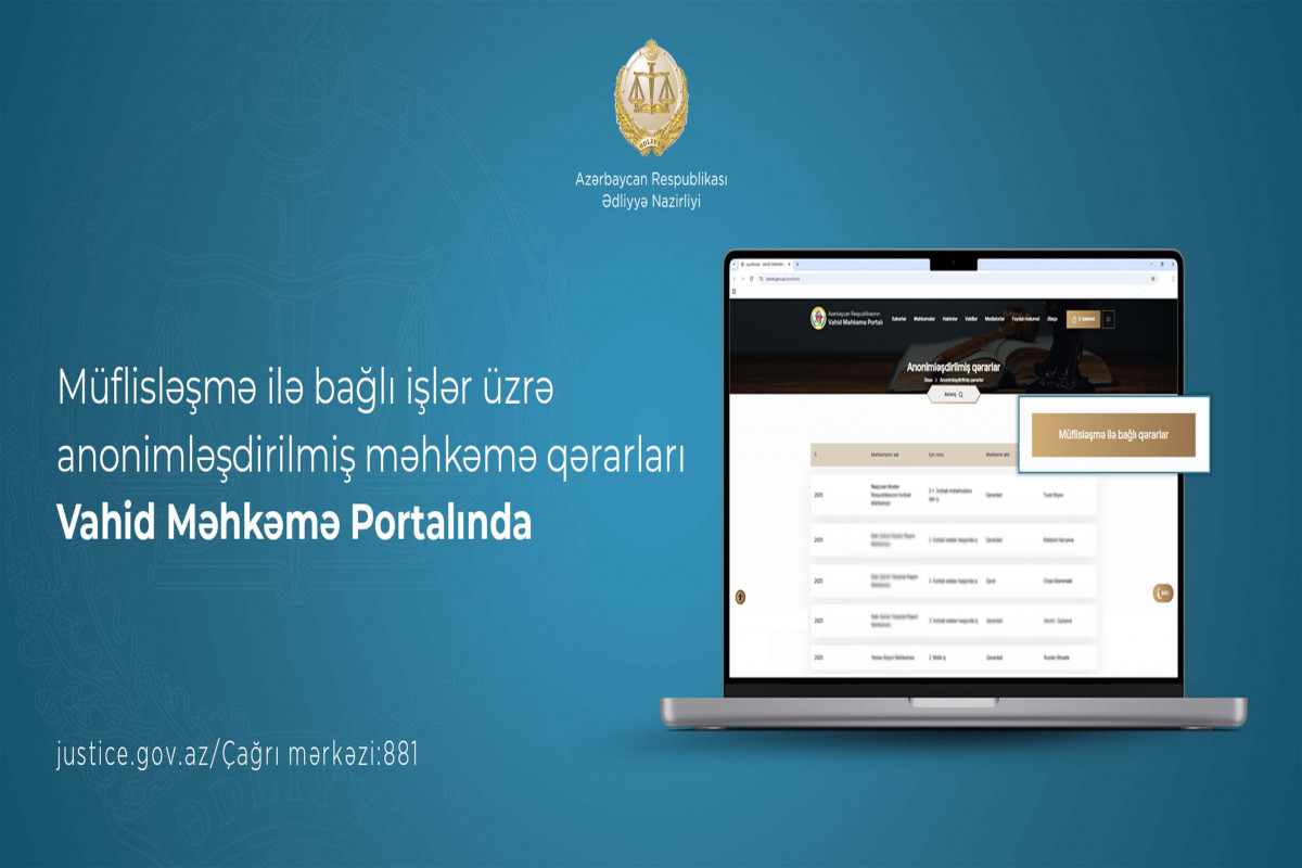 Müflisləşmə ilə bağlı işlər üzrə anonimləşdirilmiş qərarlar Vahid Məhkəmə Portalında yerləşdirilib