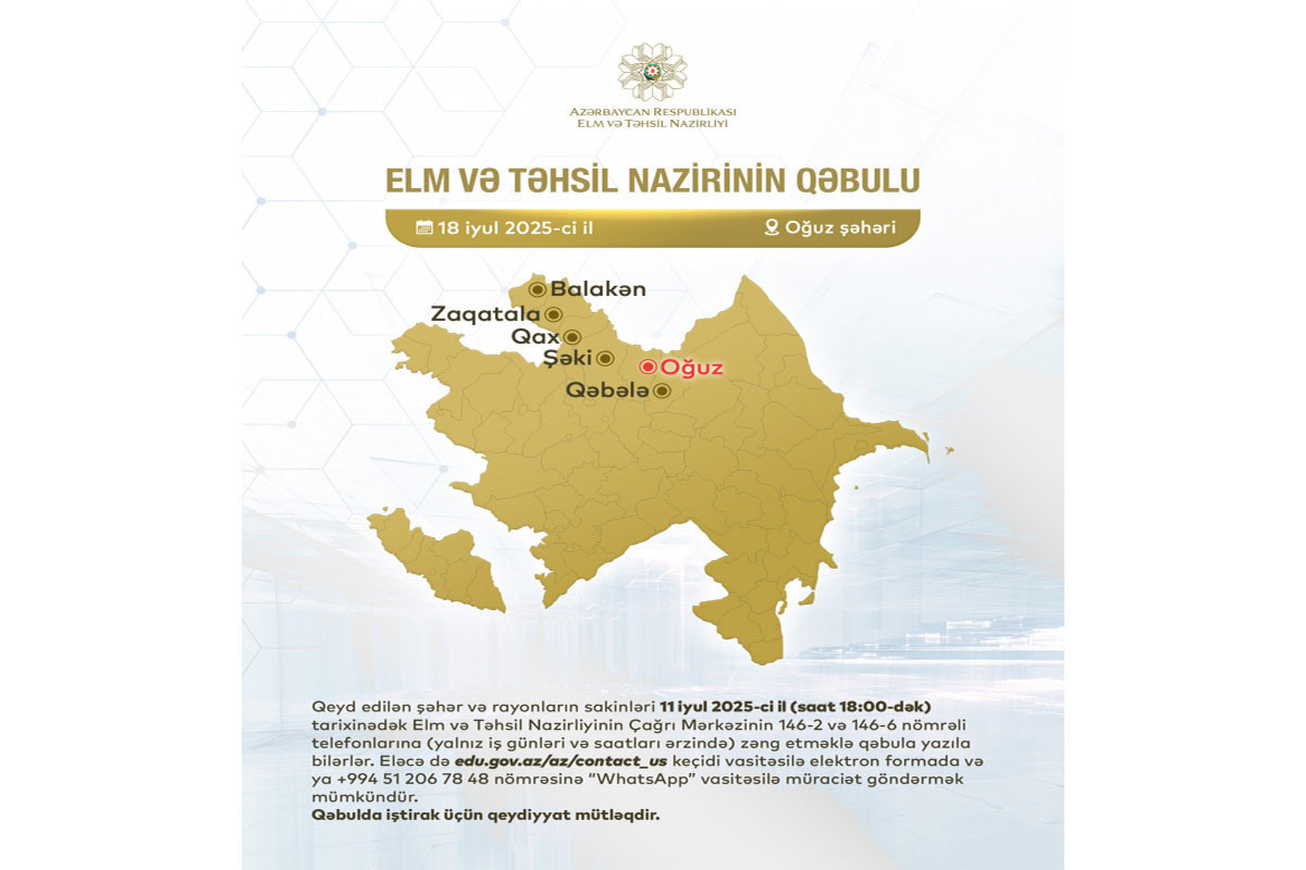 Elm və təhsil naziri Oğuzda vətəndaşları qəbul edəcək