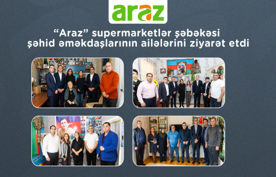 “Araz” supermarketlər şəbəkəsi şəhid əməkdaşlarının ailələrini ziyarət edib - FOTO 