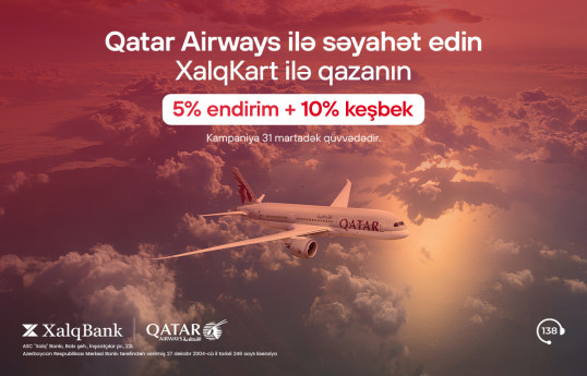 XalqKart-la Qatar Airways aviabiletləri alışında 10% keşbek qazanın