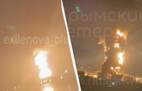 Ukrayna Krımda neft bazasını dronlarla vurub, güclü yanğın olub - VİDEO 