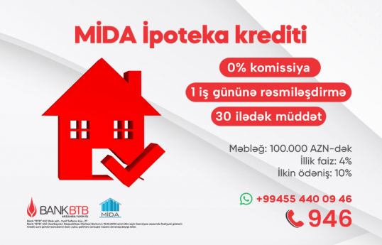 Bank “BTB”dən güzəştli MİDA ipoteka krediti