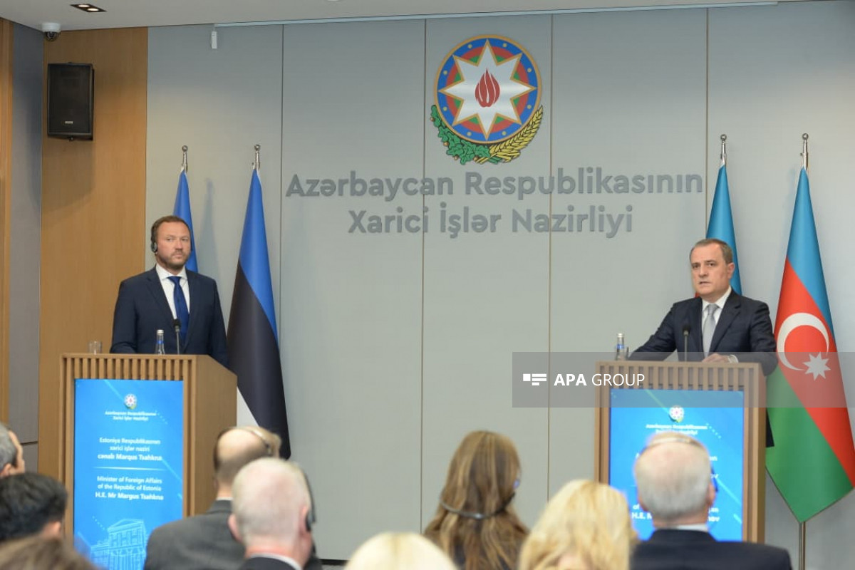 Azərbaycan xarici işlər naziri Ceyhun Bayramovun Bakıda Estoniya Respublikasının xarici işlər naziri Marqus Tsaxna ilə birgə mətbuat konfransı