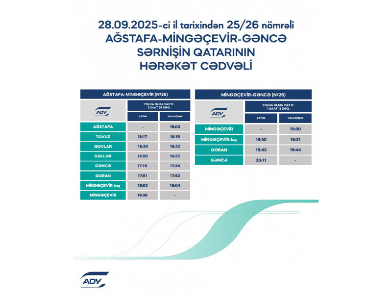 ADY ilk dəfə regiondaxili marşrut üzrə sərnişin daşımalarına başlayır - CƏDVƏL 