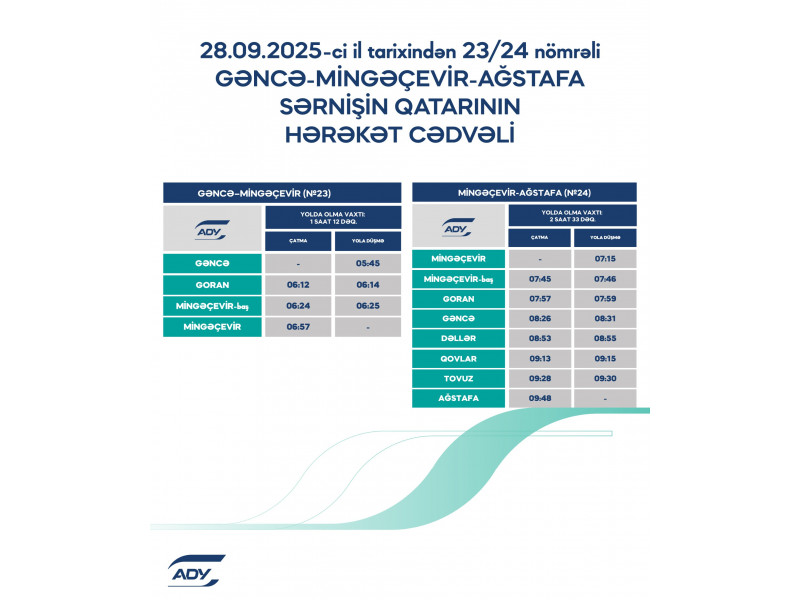 ADY ilk dəfə regiondaxili marşrut üzrə sərnişin daşımalarına başlayır - CƏDVƏL 