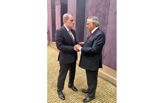 Azərbaycanın xarici işlər naziri Ceyhun Bayramov və Baş nazirinin müavini və xarici işlər naziri Məhəmməd İshaq Dar
